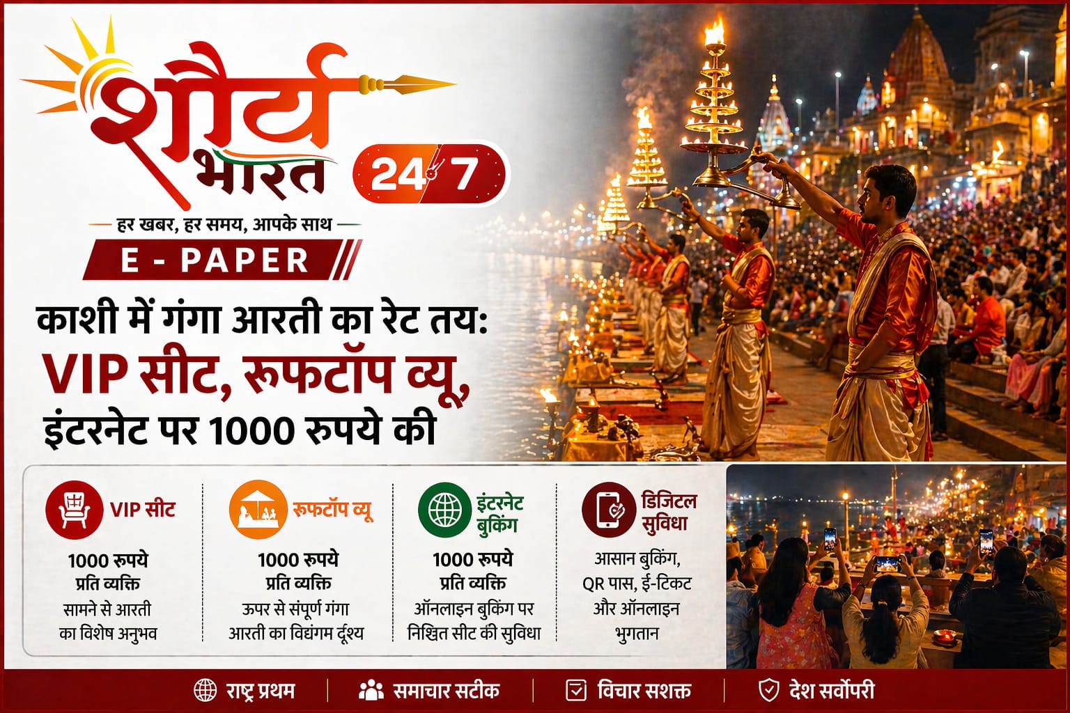 काशी में गंगा आरती का रेट तय: VIP सीट, रूफटॉप व्यू, इंटरनेट पर 1000 रुपये की पवित्र छूट; तस्वीरें और वीडियो